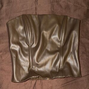 WeWoreWhat Dark Brown Faux Leather Strapless Corset